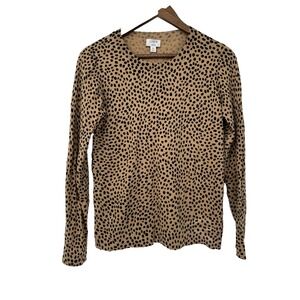 J Crew Teddie Sweater Womens Size M Leopard Print Old Money Classic Preppy